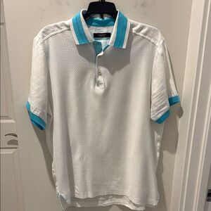 Enrico Cerini White and Blue Polo Shirt with Sporty Accents Italian Design M